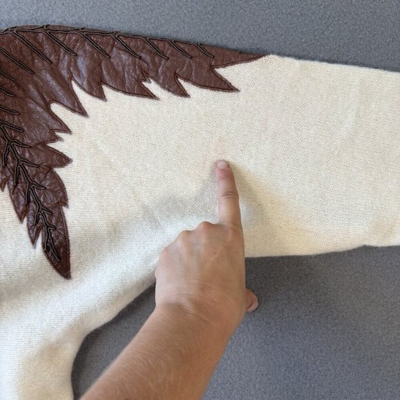 Vintage Emilio Rossi Lambswool Angora Sweater White Knitted Brown Leafs Sz M - Picture 6 of 13